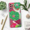Vibrant Green & Coral Floral Sketched - Skin-Kit for the Samsung Galaxy S-Series S20, S20 Plus, S20 Ultra , S10 & others (All Galaxy Devices Available)