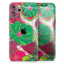 Vibrant Green & Coral Floral Sketched - Protective Skin Wrap & Decal – Compatible with iPhone SE to iPhone 17 Pro Max (All Models)