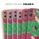 Vibrant Green & Coral Floral Sketched - Protective Skin Wrap & Decal – Compatible with iPhone SE to iPhone 17 Pro Max (All Models)