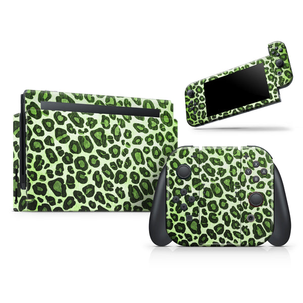 Vibrant Green Leopard Print // Skin Decal Wrap Kit for Nintendo Switch Console & Dock, Joy-Cons, Pro Controller, Lite, 3DS XL, 2DS XL, DSi, or Wii