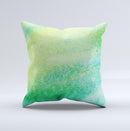 Vibrant Green Watercolor Panel ink-Fuzed Decorative Throw Pillow