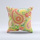 Vibrant Green and Pink Paisley Pattern ink-Fuzed Decorative Throw Pillow