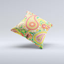 Vibrant Green and Pink Paisley Pattern ink-Fuzed Decorative Throw Pillow