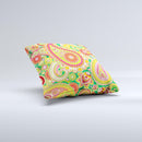 Vibrant Green and Pink Paisley Pattern ink-Fuzed Decorative Throw Pillow
