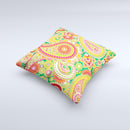 Vibrant Green and Pink Paisley Pattern ink-Fuzed Decorative Throw Pillow
