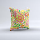 Vibrant Green and Pink Paisley Pattern ink-Fuzed Decorative Throw Pillow