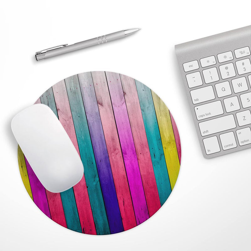 Vibrant Neon Colored Wood Strips// WaterProof Rubber Foam Backed Anti-Slip Mouse Pad for Home Work Office or Gaming Computer Desk
