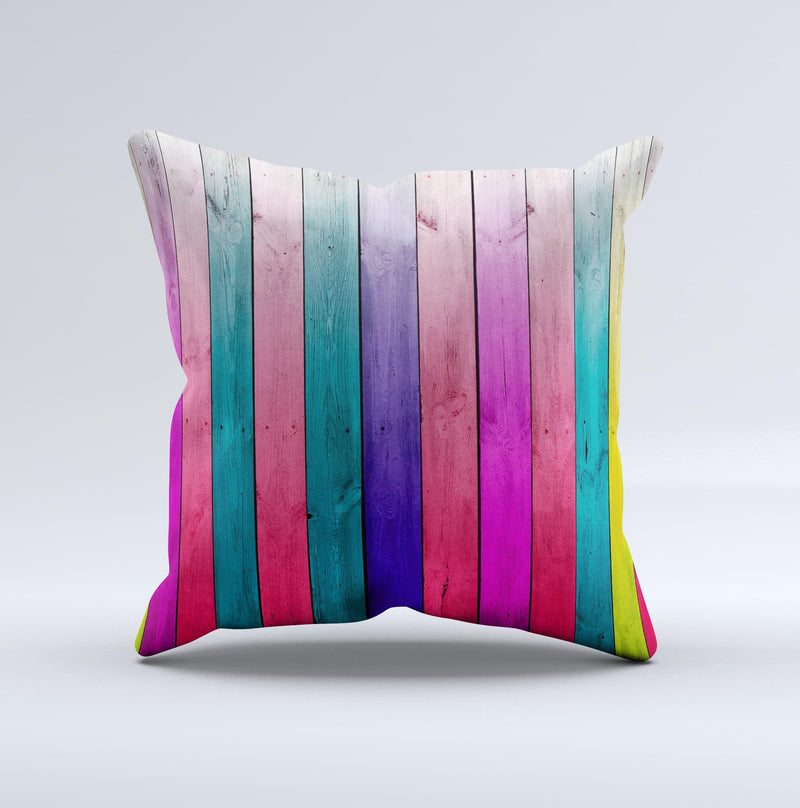 Vibrant Neon Colored Wood Strips Ink-Fuzed Decorative Throw Pillow