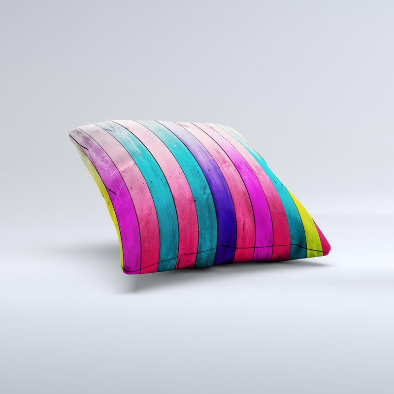 Vibrant Neon Colored Wood Strips Ink-Fuzed Decorative Throw Pillow
