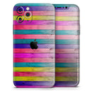 Vibrant Neon Colored Wood Strips - Vinyl Skin Wrap for iPhone 17 Pro Max, 17 Pro, 17 Air, 17, 16 & All Models — Soft Matte or Ultra Gloss