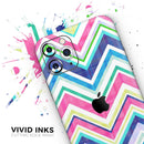 Vibrant Pink & Blue Layered Chevron Pattern - Protective Skin Wrap & Decal – Compatible with iPhone SE to iPhone 17 Pro Max (All Models)
