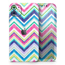 Vibrant Pink & Blue Layered Chevron Pattern - Protective Skin Wrap & Decal – Compatible with iPhone SE to iPhone 17 Pro Max (All Models)