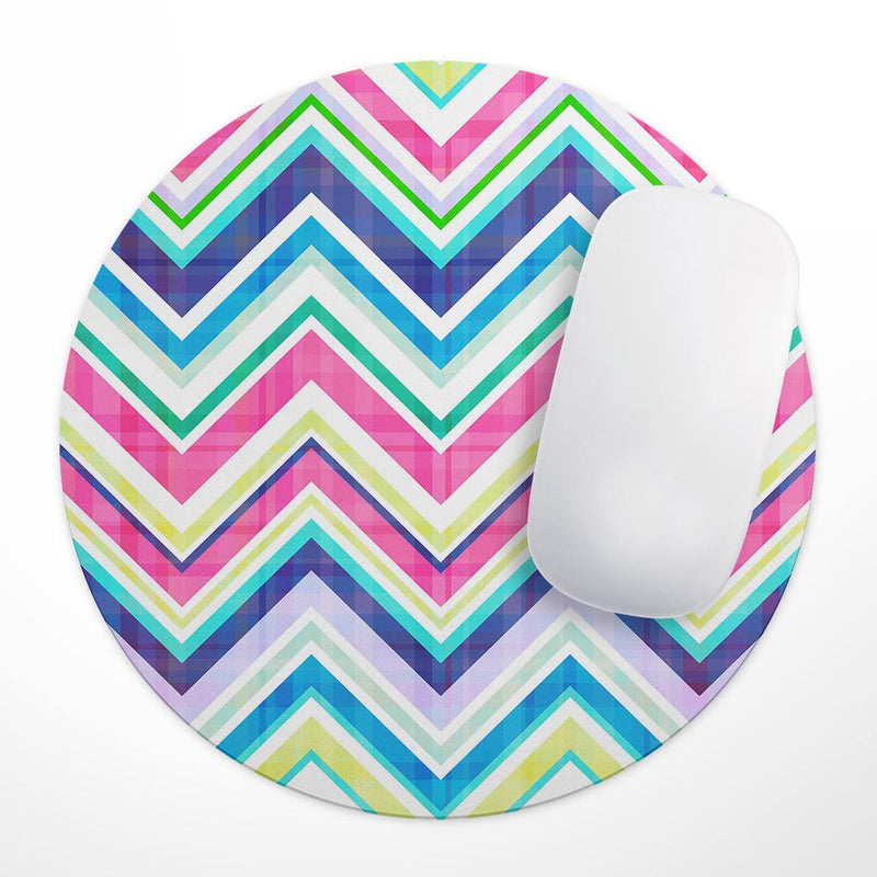 Vibrant Pink & Blue Layered Chevron Pattern// WaterProof Rubber Foam Backed Anti-Slip Mouse Pad for Home Work Office or Gaming Computer Desk