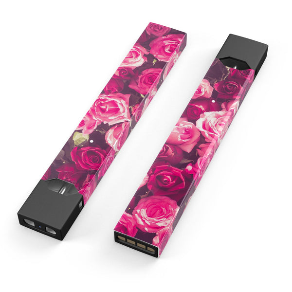 Vibrant Pink Vintage Rose Field - Premium Decal Protective Skin-Wrap Sticker compatible with the Juul Labs vaping device