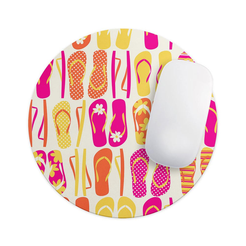 Vibrant Pink & Yellow Flip-Flop Vector// WaterProof Rubber Foam Backed Anti-Slip Mouse Pad for Home Work Office or Gaming Computer Desk