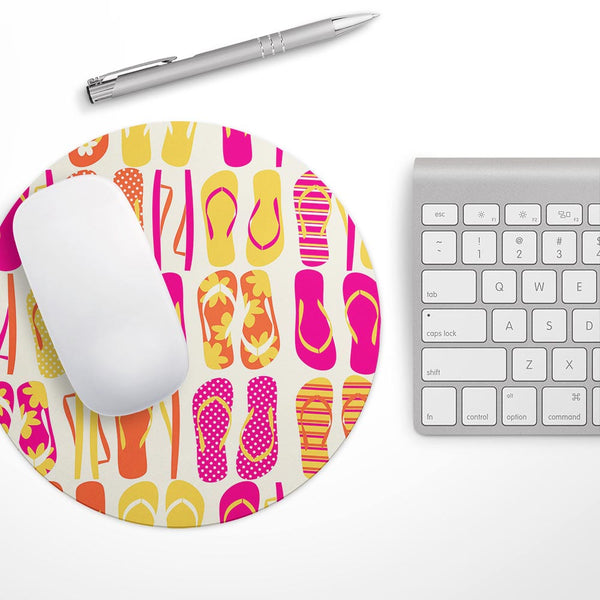 Vibrant Pink & Yellow Flip-Flop Vector// WaterProof Rubber Foam Backed Anti-Slip Mouse Pad for Home Work Office or Gaming Computer Desk
