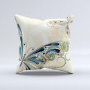 Vibrant Tan & Blue Butterfly Outline ink-Fuzed Decorative Throw Pillow