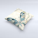 Vibrant Tan & Blue Butterfly Outline ink-Fuzed Decorative Throw Pillow