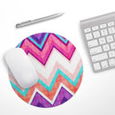 Vibrant Teal & Colored Chevron Pattern V1// WaterProof Rubber Foam Backed Anti-Slip Mouse Pad for Home Work Office or Gaming Computer Desk