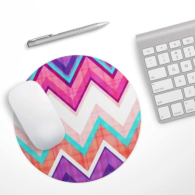Vibrant Teal & Colored Chevron Pattern V1// WaterProof Rubber Foam Backed Anti-Slip Mouse Pad for Home Work Office or Gaming Computer Desk