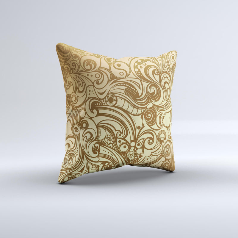 Vintage Antique Gold Vector Pattern Ink-Fuzed Decorative Throw Pillow