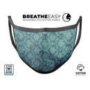 Vintage Aqua Rococo Pattern - Made in USA Mouth Cover Unisex Anti-Dust Cotton Blend Reusable & Washable Face Mask with Adjustable Sizing for Adult or Child