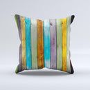 Vintage Colored Wooden Planks Ink-Fuzed Decorative Throw Pillow