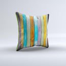 Vintage Colored Wooden Planks Ink-Fuzed Decorative Throw Pillow