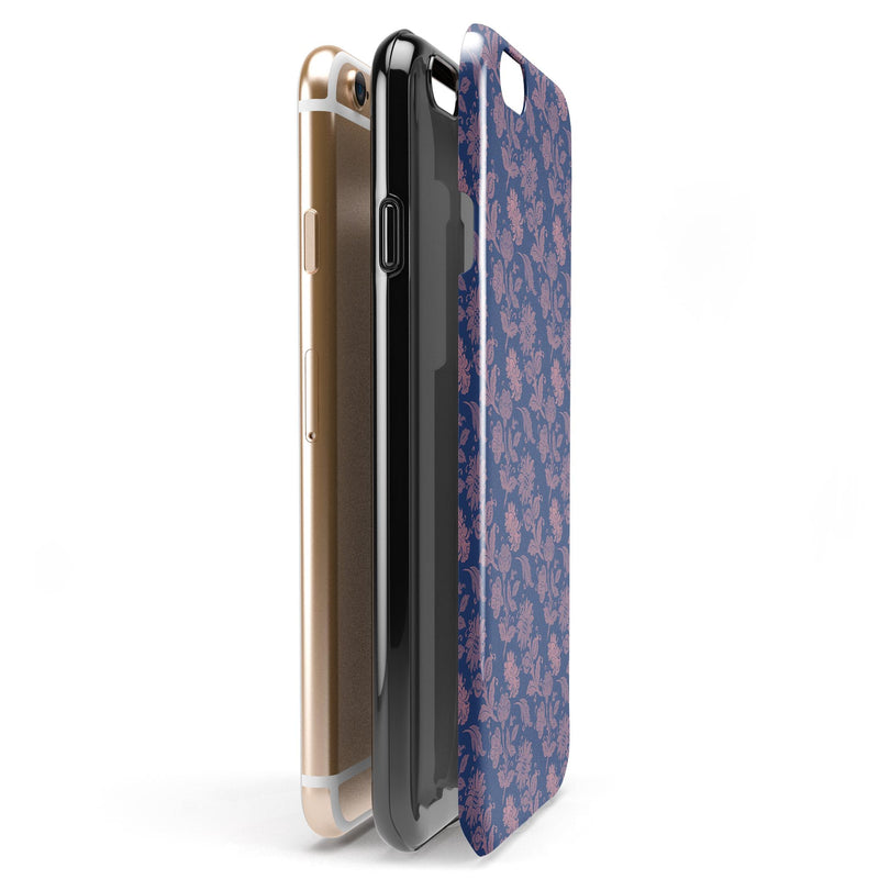 Vintage Coral Floral Over Navy  iPhone 6/6s or 6/6s Plus 2-Piece Hybrid INK-Fuzed Case