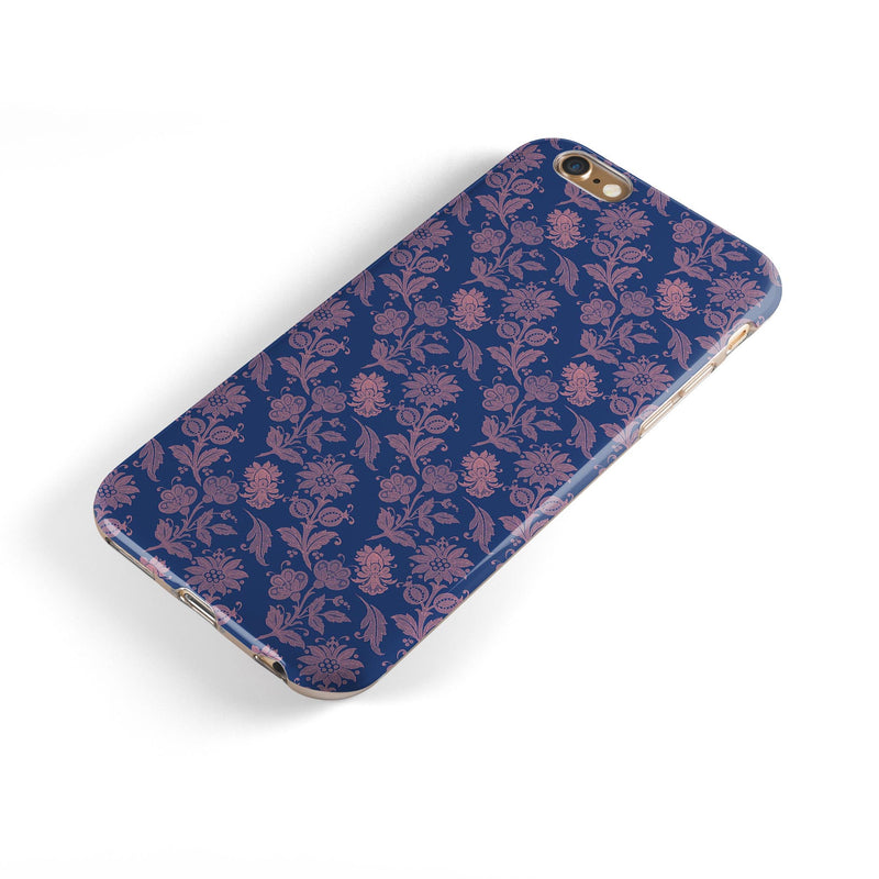 Vintage Coral Floral Over Navy  iPhone 6/6s or 6/6s Plus 2-Piece Hybrid INK-Fuzed Case