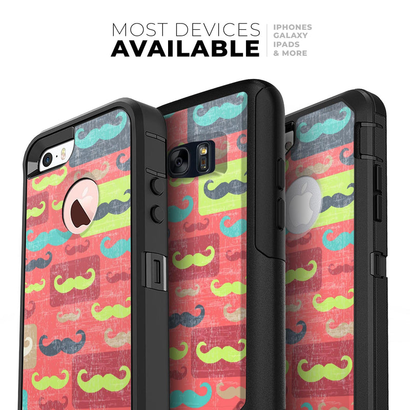 Vintage Coral and Neon Mustaches - Skin Kit for the iPhone OtterBox Cases