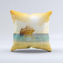 Vintage Cruise ship at Dusk ink-Fuzed Decorative Throw Pillow