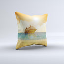 Vintage Cruise ship at Dusk ink-Fuzed Decorative Throw Pillow