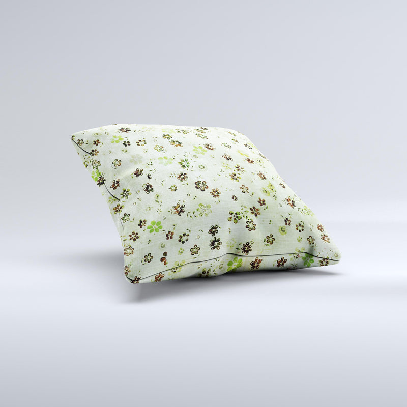 Vintage Green Tiny Floral Ink-Fuzed Decorative Throw Pillow
