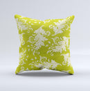 Vintage Green & White Floral Pattern Ink-Fuzed Decorative Throw Pillow