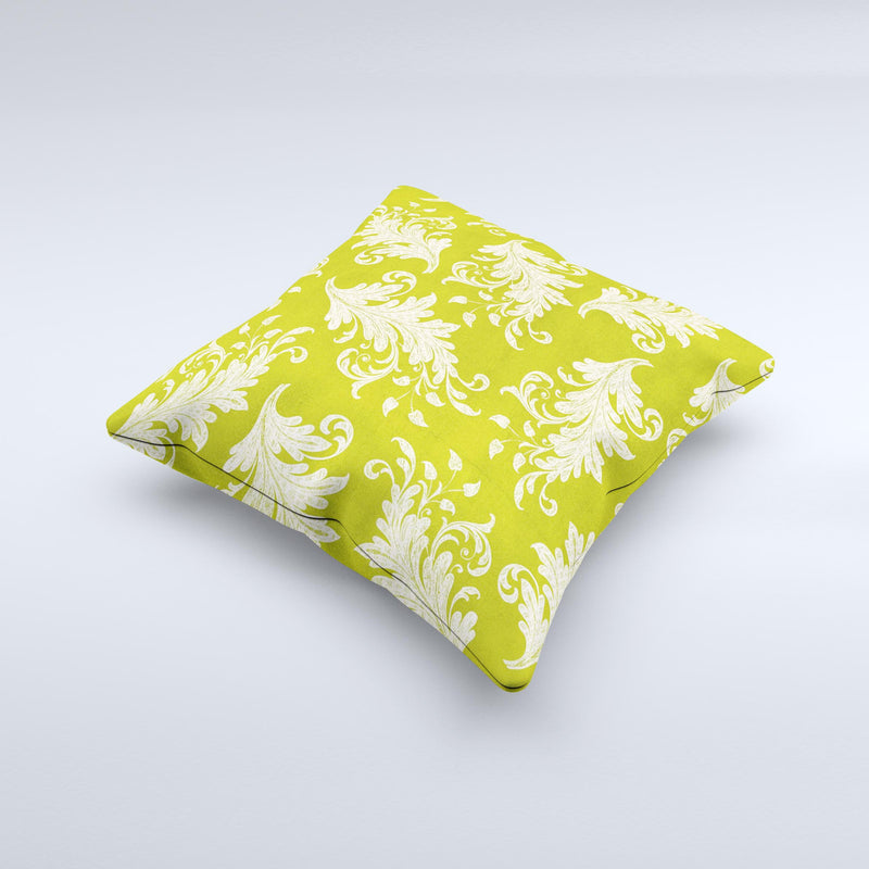 Vintage Green & White Floral Pattern Ink-Fuzed Decorative Throw Pillow