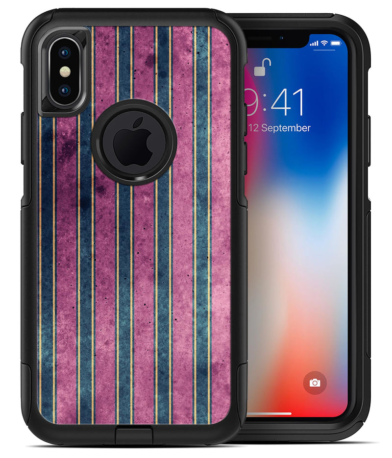 Vintage Green and Purple Verticle Stripes - iPhone X OtterBox Case & Skin Kits