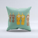 Vintage Hanging Flip-Flops ink-Fuzed Decorative Throw Pillow