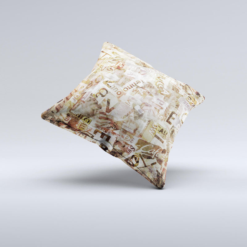 Vintage Torn Newspaper Collage Ink-Fuzed Decorative Throw Pillow
