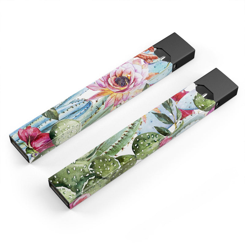 Vintage Watercolor Cactus Bloom - Premium Decal Protective Skin-Wrap Sticker compatible with the Juul Labs vaping device