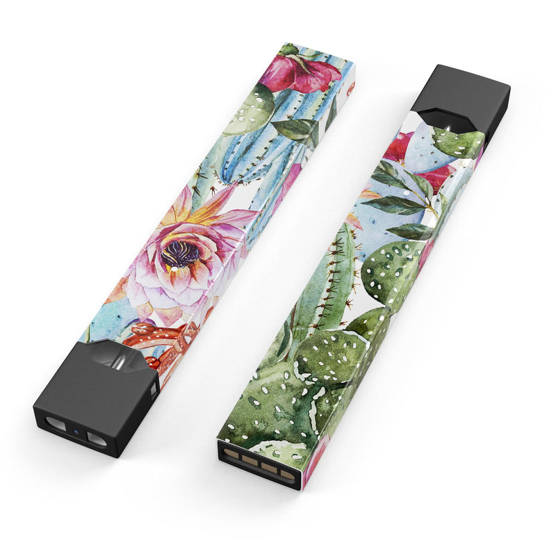 Vintage Watercolor Cactus Bloom - Premium Decal Protective Skin-Wrap Sticker compatible with the Juul Labs vaping device