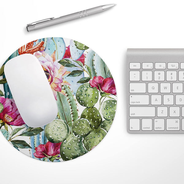 Vintage Watercolor Cactus Bloom// WaterProof Rubber Foam Backed Anti-Slip Mouse Pad for Home Work Office or Gaming Computer Desk