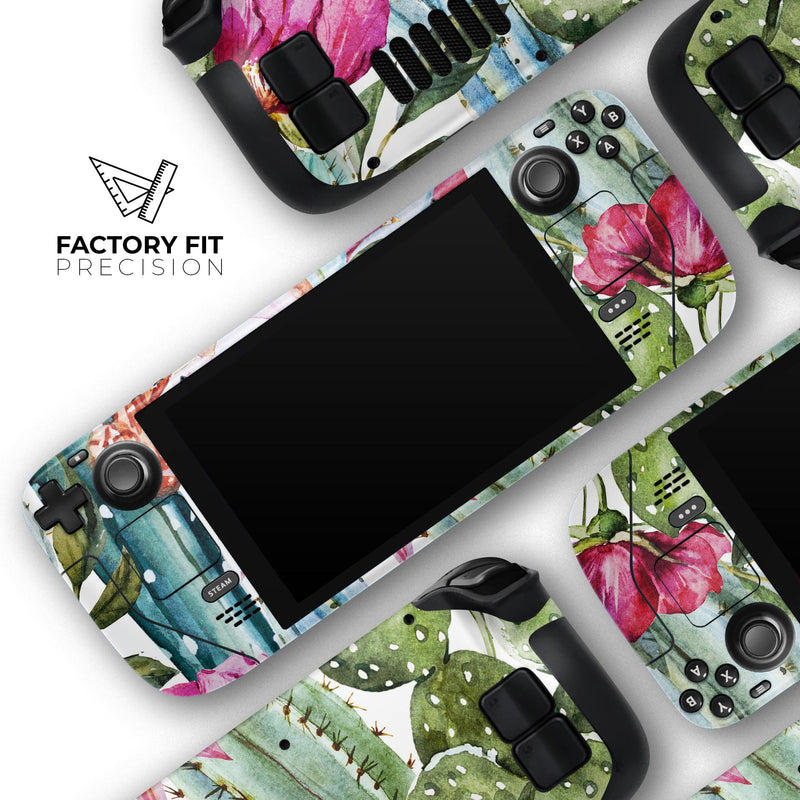 Vintage Watercolor Cactus Bloom // Full Body Skin Decal Wrap Kit for the Steam Deck handheld gaming computer