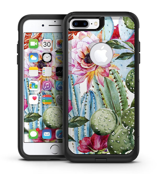 Vintage Watercolor Cactus Bloom - iPhone 7 or 7 Plus Commuter Case Skin Kit