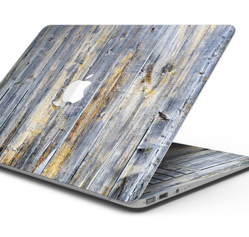 Vintage Wooden Planks with Yellow Paint - Skin Decal Wrap Kit Compatible with the Apple MacBook Pro, Pro with Touch Bar or Air (11", 12", 13", 15" & 16" - All Versions Available)