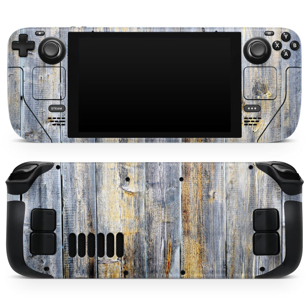 Vintage Wooden Planks with Yellow Paint // Full Body Skin Decal Wrap Kit for the Steam Deck handheld gaming computer