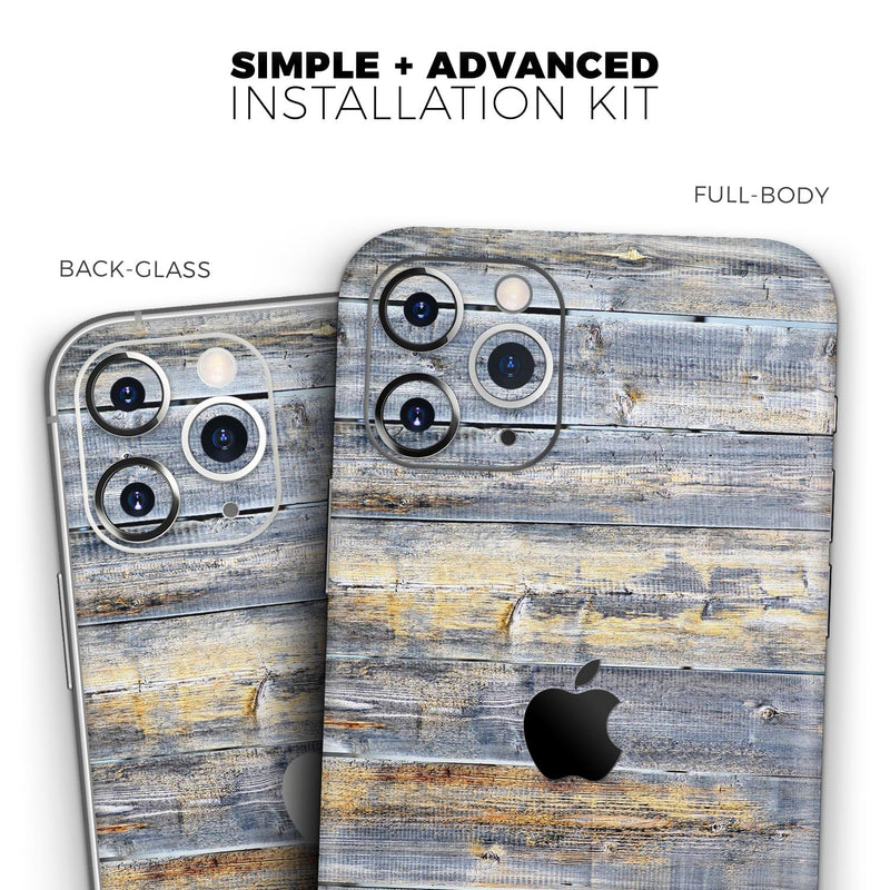 Vintage Wooden Planks with Yellow Paint // Skin-Kit compatible with the Apple iPhone 14, 13, 12, 12 Pro Max, 12 Mini, 11 Pro, SE, X/XS + (All iPhones Available)
