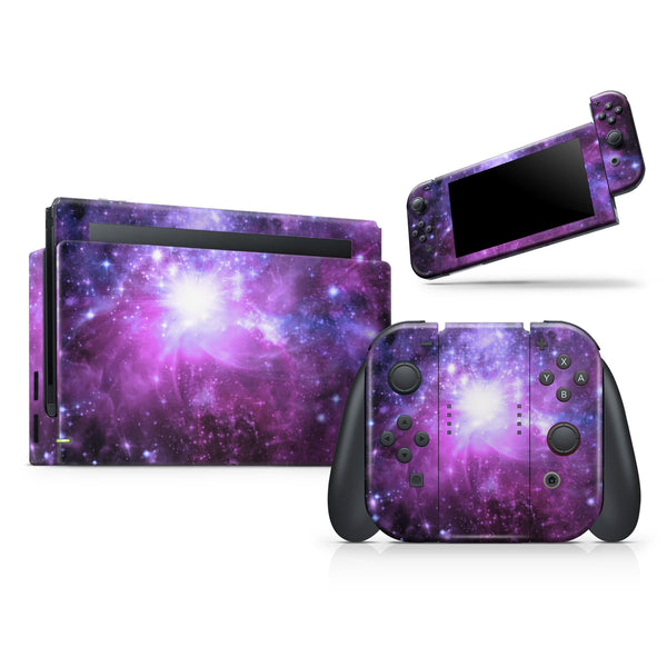 Violet Glowing Nebula // Skin Decal Wrap Kit for Nintendo Switch Console & Dock, Joy-Cons, Pro Controller, Lite, 3DS XL, 2DS XL, DSi, or Wii