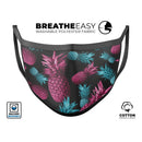 Vivid Abstract Hot Pink and Turquoise Pineapple - Made in USA Mouth Cover Unisex Anti-Dust Cotton Blend Reusable & Washable Face Mask with Adjustable Sizing for Adult or Child