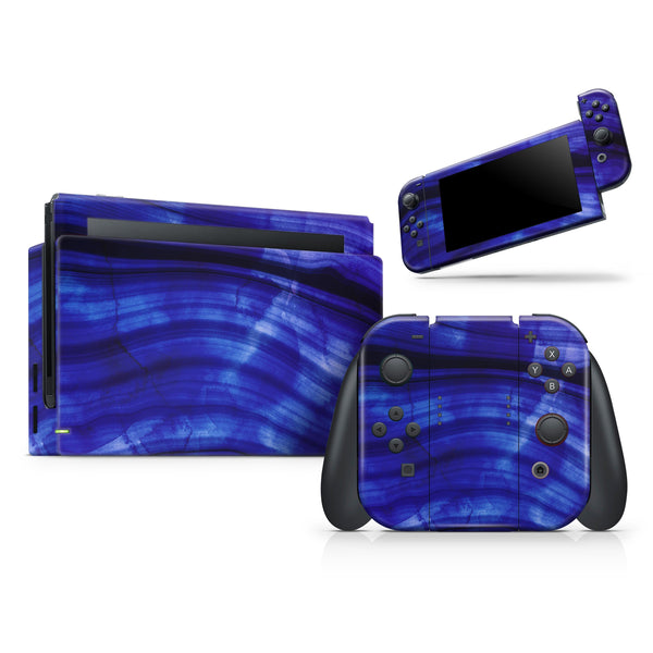 Vivid Agate Vein Slice Blue V11 // Skin Decal Wrap Kit for Nintendo Switch Console & Dock, Joy-Cons, Pro Controller, Lite, 3DS XL, 2DS XL, DSi, or Wii